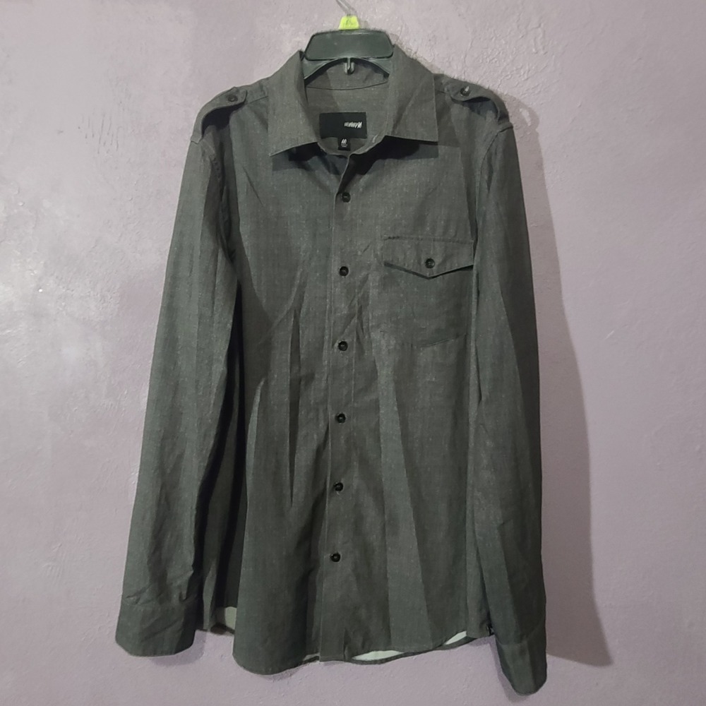 Hurley Phantom Mens Gray Long Sleeve Button Down Shirt Pocket Casual Size M